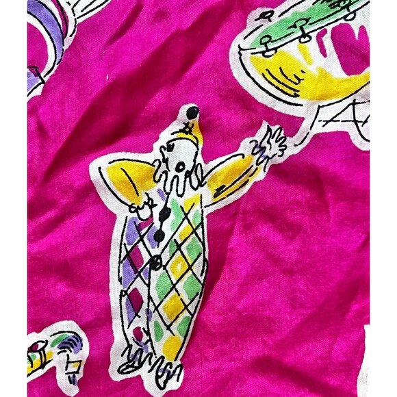 Vintage Pure Silk Scarf 17" X 17" Pink & Purple Musical Clown Design - Picture 5 of 8
